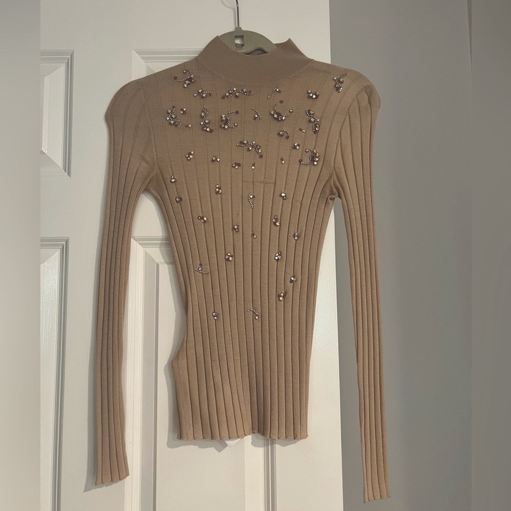 Prada Superfine Knit Jewel Mock Neck Top